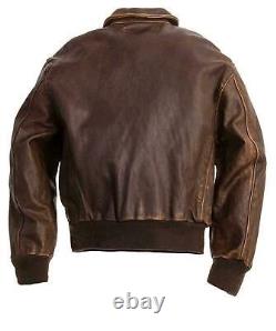 Aviator A-2 Flight Jacket Distressed Brown Genuine Leather Bomber Jacket NEW