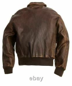Aviator A-2 Real Cowhide Distressed Leather Bomber Flight Jacket Vintage Brown