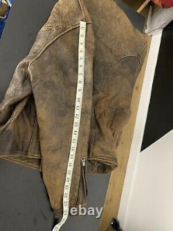 Avirex Small Brown Leather Biker Jacket VtG Distressed Moto 70s Bomber A2 Rugged