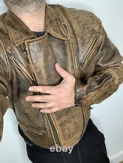 Avirex Small Brown Leather Biker Jacket VtG Distressed Moto 70s Bomber A2 Rugged