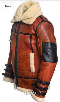 B3 Bomber Real Shearling Distressed Brown Leather Flight Aviator Winter Jacket