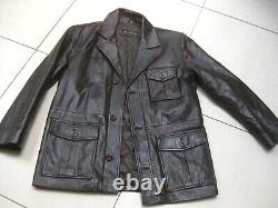 BEN SHERMAN leather JACKET COAT brown distressed fight club relaxed over 40 42