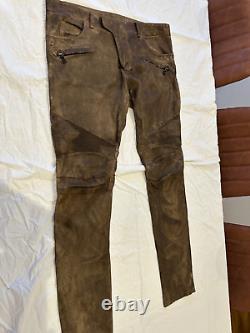 Balmain stretch leather mens trouser in vintage distressed look