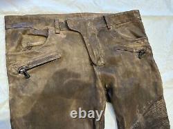 Balmain stretch leather mens trouser in vintage distressed look