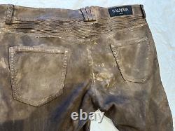 Balmain stretch leather mens trouser in vintage distressed look