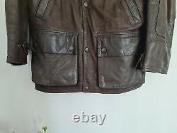 Barbour Bushman Coat Jacket Leather Wool Tartan Lined Mens Distressed Brown M/L