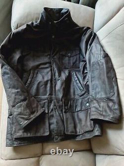 Barbour Bushman Coat Jacket Leather Wool Tartan Lined Mens Distressed Brown M/L