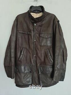 Barbour Bushman Coat Jacket Leather Wool Tartan Lined Mens Distressed Brown S/M