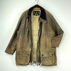 Barbour Leather Beaufort Jacket Mens Large Brown Classic Country Hunting Bushman