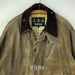 Barbour Leather Beaufort Jacket Mens Large Brown Classic Country Hunting Bushman