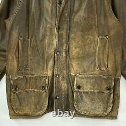 Barbour Leather Beaufort Jacket Mens Large Brown Classic Country Hunting Bushman