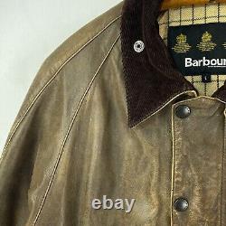 Barbour Leather Beaufort Jacket Mens Large Brown Classic Country Hunting Bushman