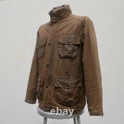 Barbour Waxed Cotton Tartan Utility Field Jacket Size L Distressed
