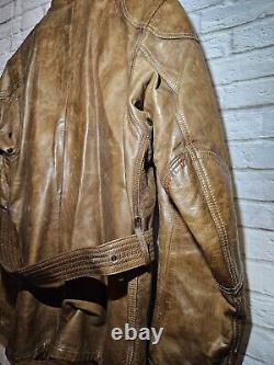 Belstaff Panther Leather Jacket Brown XXL Distressed Belted Motorcycle jacket