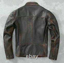 Bomber Brown Biker Vintage Men's Motorcycle Distressed Real Lamb Leather Jacket