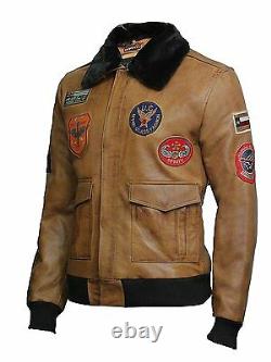 Brandslock Mens Genuine Leather Biker Jacket Bomber Vintage Classic Distressed