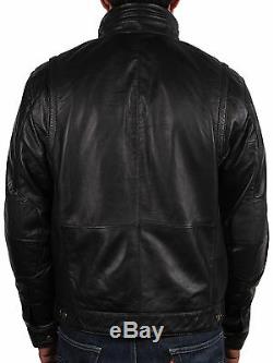 Brandslock Mens Genuine Leather Biker jacket Bomber Distressed