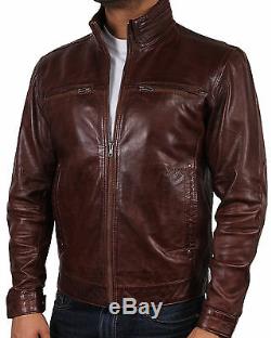 Brandslock Mens Genuine Leather Biker jacket Bomber Distressed