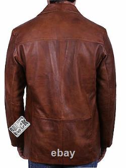 Brandslock Mens Genuine Leather Blazer Smart Vintage Casual Desighn Distress