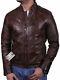 Brandslock Mens Genuine Leather Biker Jacket Slim Fit Distress Vintage Classic