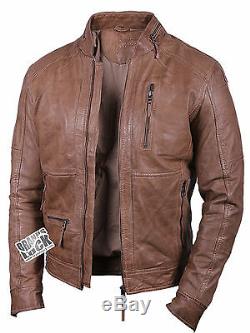 Brandslock Mens Genuine Leather biker Jacket Slim Fit Distress Vintage Classic