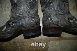 Brown Distressed CORRAL VINTAGE Western Boots withStuds Cutouts & Stitching 10 M