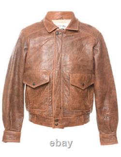 Brown Distressed Zip-Front Leather Jacket L
