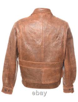Brown Distressed Zip-Front Leather Jacket L