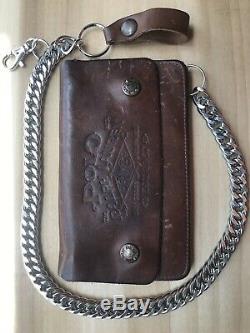 Brown Genuine Leather Wallet withCarry Chain and Zippered Design Distressed