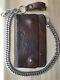 Brown Genuine Leather Wallet Withcarry Chain And Zippered Design Distressed