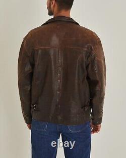 Brown distressed vintage men's 100% real Leather zip up Jacket 70s