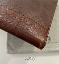 Brunello Cucinelli Crinkled Effect Distressed Leather Laptop Case Brown $1290