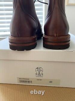 Brunello Cucinelli Leather Cap Toe Boot 41 7 UK 8 US Distressed Brown Italy $995