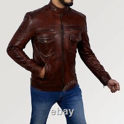 COFFMEN Distressed Brown Leather Jacket for Mens Vintage Genuine Leather