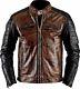 Cafe Racer Biker Vintage Mens Distressed Brown Motorcycle Real Leather Jacket