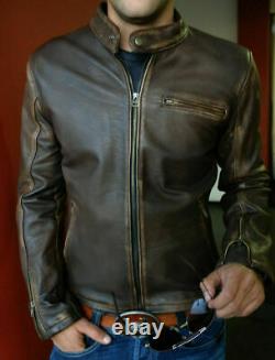 Cafe Racer Stylish Biker Vintage Distressed Brown Real Leather Mens New Jacket