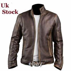 Cafe Racer Stylish Distressed Brown Biker Vintage Real Leather Men s Jacket