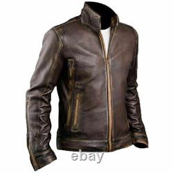 Cafe Racer Stylish Distressed Brown Biker Vintage Real Leather Men's Jacket
