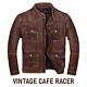 Café Racer Vintage Distressed Men's New Motorcycle Brown Cowhide Leather Jacket