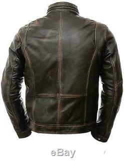 Cafe Racer Vintage Distressed Motorcycle Retro Biker Mens Genuine Leather Jacket