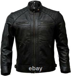 Cafe Racer Waxed Real Lambskin Leather Jacket Brown & Black With Free Shipping