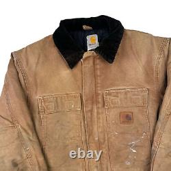 Carhartt Distressed Canvas Barn Workwear Jacket Brown C26 BRN Men's Large