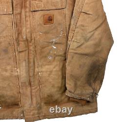 Carhartt Distressed Canvas Barn Workwear Jacket Brown C26 BRN Men's Large