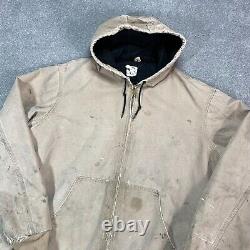 Carhartt Jacket Adult Extra Large Brown Work Wear Canvas Distressed Hooded Men