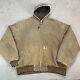 Carhartt Jacket Adult Xxxl Brown Work Wear Canvas Distressed Quilted Hooded Mens