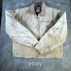 Carhartt Jacket Detroit Blanket Lined J01 Brown 44 Reg 14806 USA Distressed Vtg