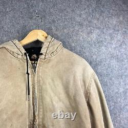 Carhartt Jacket Mens Large Khaki Duck Canvas Distressed Workwear Hooded Vintage