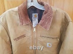 Carhartt Lined Jacket tan J01 Brown 44 Regular Embroidered Detroit Distressed