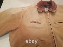 Carhartt Lined Jacket tan J01 Brown 44 Regular Embroidered Detroit Distressed