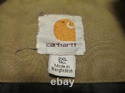 Carhartt Quick Duck Jacket Mens 2XL Tall XXL Brown Utility Workwear Distressed